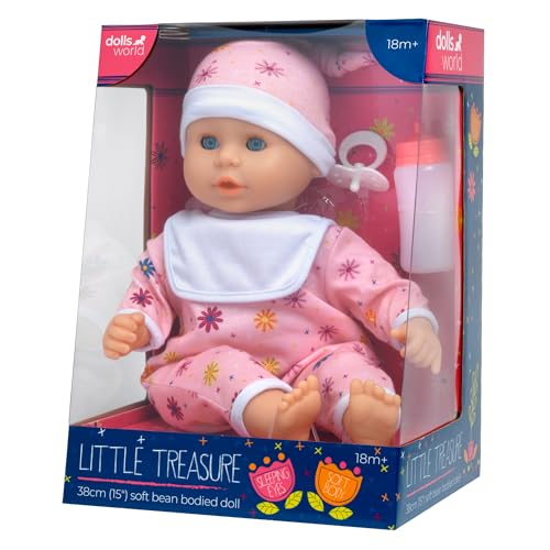 DOLLSWORLD von Peterkin, Little Treasure Doll 78320, 38 cm große Babypuppe mit Bohnen gefülltem Po, Schlafaugen, Deluxe-Strampler, Hut, Flasche und Schnuller, Puppen und Zubehör, ab 18 Monaten DOLLSWORLD von Peterkin, Little Treasure Doll 78320, 38 cm große Babypuppe mit Bohnen gefülltem Po, Schlafaugen, Deluxe-Strampler, Hut, Flasche und Schnuller, Puppen und Zubehör, ab 18 Monaten von Dolls World