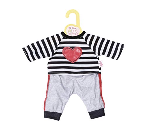 Dolly Moda Sport Outfit gestreift, schwarz weiß gestreifter Pullover mit Herz Aufdruck und grauer Puppenhose für 39-46 cm große Puppen, 871249 Zapf Creation von Dolly Moda