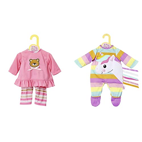 Dolly Moda Zapf Creation 870075 Pyjamas, Puppenkleidung 39-46 cm & 870501 Einhorn Strampler, Puppenkleidung 39-46 cm von Dolly Moda