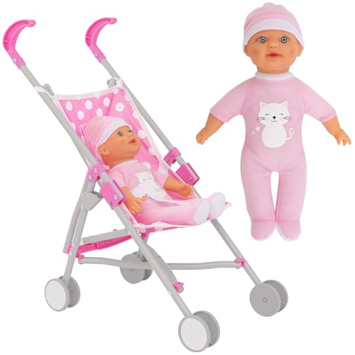 Dolly Tots Einzel-Puppenwagen Pink mit Polka-Dots & Puppe | Klappbarer Puppen-Buggy mit passender Puppe | Puppenwagen Spielzeug ab 2 Jahren. Dolly Tots Einzel-Puppenwagen Pink mit Polka-Dots & Puppe | Klappbarer Puppen-Buggy mit passender Puppe | Puppenwagen Spielzeug ab 2 Jahren. von Dolly Tots