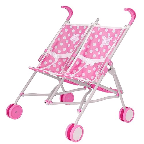 Dolly Tots Zwillings Puppenwagen | Doppel Puppenbuggy für Kinder in Pink | Zwillingspuppenwagen | Spielzeug-Buggy mit Klappfunktion | Puppen Buggy für Rollenspiele | Puppenwagen ab 3 Jahre von Dolly Tots