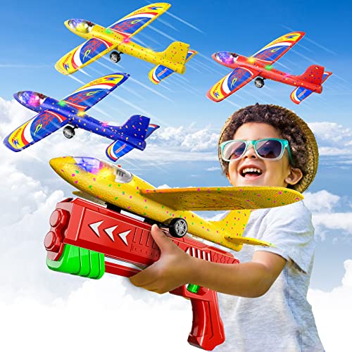 3 Pack Flugzeug Launcher Spielzeug Flugzeugbausätze, 12,6 Zoll LED Schaum Gleiter Flugzeug Katapult, 2 Flug Modi, fliegen Spielzeug 3 4 5 6 7 8-12 Jahre alt Jungen Mädchen Geburtstag Geschenke(Rot) von Doloowee