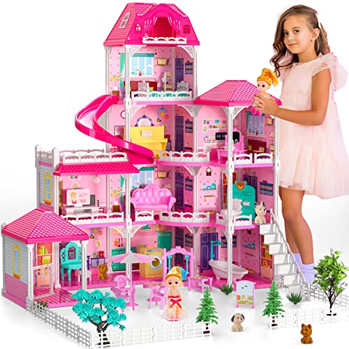 Doloowee Puppenhaus, Mädchen Traum Spielzeug Haus Möbel Rosa Mädchen Spielzeug, 4 Geschichten 10 Zimmer Puppenhaus mit 2 Prinzessinnen Rutsche Zubehör, Kleinkind Spielhaus Geschenk für 4 5 6 7+ Jahr Doloowee Puppenhaus, Mädchen Traum Spielzeug Haus Möbel Rosa Mädchen Spielzeug, 4 Geschichten 10 Zimmer Puppenhaus mit 2 Prinzessinnen Rutsche Zubehör, Kleinkind Spielhaus Geschenk für 4 5 6 7+ Jahr von Doloowee