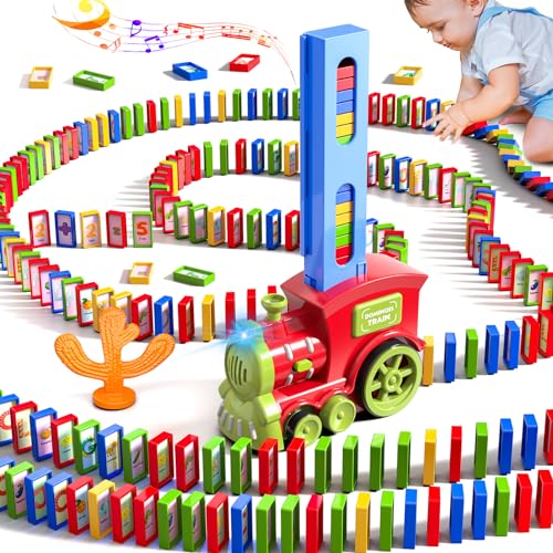 Doloowee Domino Zug Set, Automatischer Domino Zug mit 210 Domino Blöcken, 5 Aufklebers, Domino Spielzeug für 3 4 5 Jahre Jungen Mädchen von Doloowee