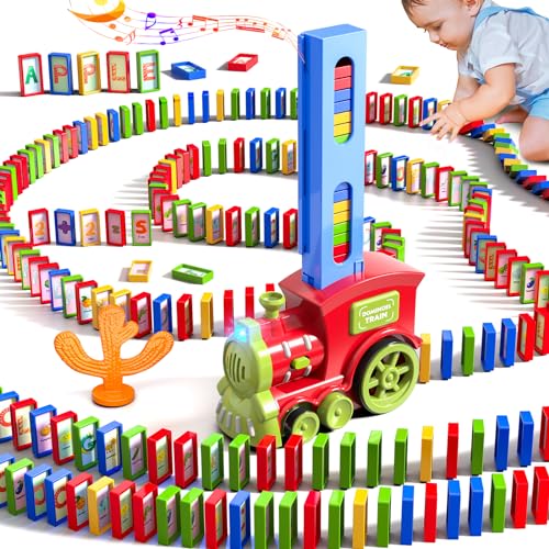 Doloowee Domino Zug Set, Automatischer Domino Zug mit 310 Domino Blöcken, 4 Aufklebers, Domino Spielzeug für 3 4 5 Jahre Jungen Mädchen von Doloowee