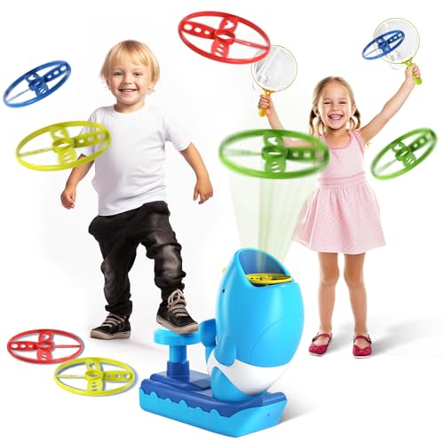 Doloowee Outdoor Spiele ab 4 Jahre Junge Mädchen, Flying Disc Launcher Toy, Outdoor Spielzeug Kinder, Fliegende Untertasse mit 8 Scheiben & 2 Fangnetzen, Geschenke für Kinder 4 5 6 Jahre von Doloowee