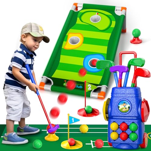 Doloowee Kinder Golf Clubs, 2 in 1 Toddler Golf Set mit Golf Board, Putting Mat, 6 Bälle, Indoor Outdoor Sport Spielzeug Geburtstagsgeschenke für Jungen Mädchen 3 4 5 6 Jahre alt von Doloowee