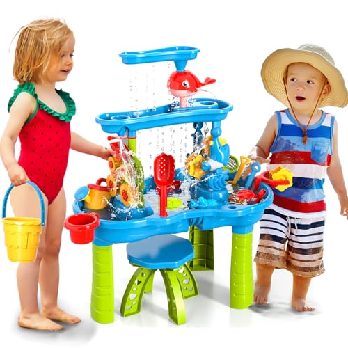 Doloowee 7-Teiliges Sandspielzeug Set mit Eimer, Spielzeug zum Sandgraben für 3-6 Jahre alt Jungen Mädchen von Doloowee