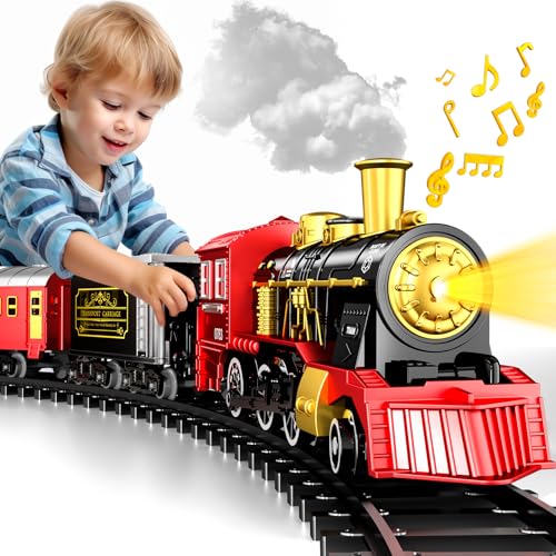Eisenbahn für Kinder, Elektrischer Eisenbahn mit 6 Wagen, Weihnachtsbaum-Zug mit Sounds und Lights, Zug-Spielzeug für Kinder 3 4 5 6 7 8 9 10 Jahre von Doloowee