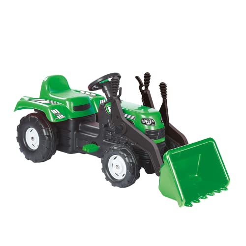 Dolu Ranchero Traktor mit bewegbarem Eimer und Anhänger, für drinnen und draußen, Pedalbetriebenes Kindertraktorspielzeug für Kinder ab 36 Monaten, 52x110x45 cm - Grün von Dolu