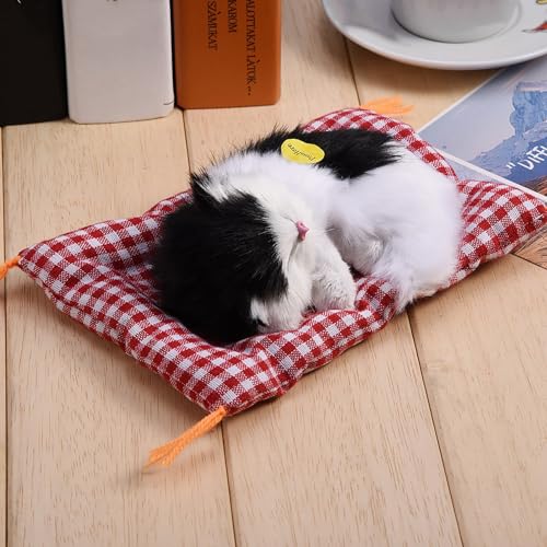 Domary Simulation Sleeping Cat Plush Toy Stoffed Doll Home Dekoration, Lebendig und Lebensecht, Gutes Geschenke (Schwarz -Weiß -Nickerchen -Katze) von Domary