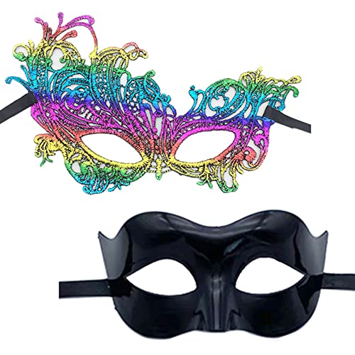 Domasvmd 2 Stück Damen-Augenmaske aus Spitze, Halloween-Party-Maske, Halbgesichtsmaske, Ballmaske, Karnevalsmaske, 2 Stück, Spitzen-Augenmaske, schwarze Maske, Halloween-Party-Maske, halbe von Domasvmd