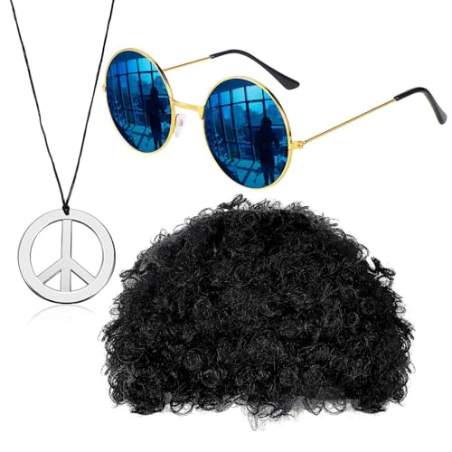 Domasvmd 80er Jahre Hippie Kostüm für Damen Kostüm Hippie Zubehör Set Hippie Sonnenbrille Peace Zeichen Halskette 80er Jahre Zubehör von Domasvmd