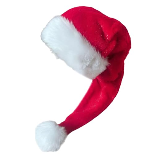 Domasvmd Blingbling Weihnachtsmütze aus dickem Plüsch und weißer pelziger Krempe für Weihnachtsfeiern, Verkleidungen, Cosplay, Nikolausmützen für Erwachsene von Domasvmd
