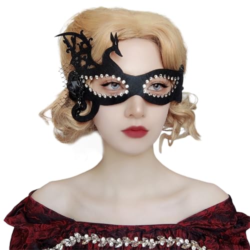 Domasvmd Karnevalsmaske, Halloween-Party-Maske, hübsche Maskerade-Maske mit Netz-Halbgesichtsmaske, Abend-, Ball-Maske für Damen, Halloween, Party, modische Maske, Halbgesichtsmaske, Karnevalsmaske von Domasvmd