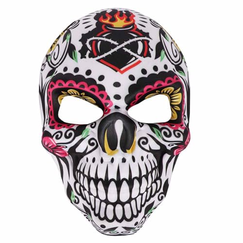 Klassische mexikanische Tag der Toten Maske Halloween Maske Totenkopf Druck Maske Halloween Festivals Kostüm für Männer Frauen Totenkopf Druck Halloween Maske Tag der Toten Maske Maskerade Knochen von Domasvmd