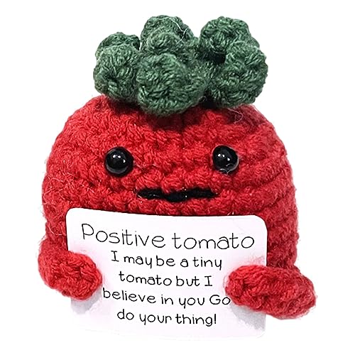 Positive Tomaten-Taschenumarmung, Strickwolle, Puppen mit positiven Energiekarten, inspirierende Ermutigung, Geschenk, Ausdruckspackung, Anhänger, Ornamente von Domasvmd