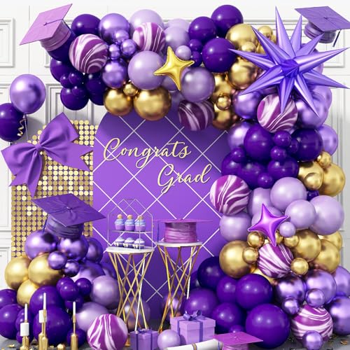 110 Stück lila Ballonbogen-Set, lila und goldene Luftballons, Girlande-Set mit Explosionsstern-Luftballons, metallisch, Dunkelviolett, Lavendel, Flieder, Geburtstagsparty-Dekorationen für Mädchen, 110 Stück lila Ballonbogen-Set, lila und goldene Luftballons, Girlande-Set mit Explosionsstern-Luftballons, metallisch, Dunkelviolett, Lavendel, Flieder, Geburtstagsparty-Dekorationen für Mädchen, von Domgoge
