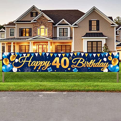 40. Geburtstag Banner Blau Gold, Happy 40th Birthday Banner Deko, Alles Gute zum 40. Geburtstag Banner, 300x50cm Extra Lange Hof Zeichen Poster Hintergrund für Mann 40 Jahre Geburtstag Party Deko von Domgoge