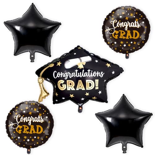 5 Stück Abschluss Deko Folienballon Abschluss Congrats Grad der Klasse 2024 Graduation Kappe Stern Luftballons Set Class of 2024 Glückwunsch Absolventen Aluminium Mylar Ballon Party Dekoration Schwarz 5 Stück Abschluss Deko Folienballon Abschluss Congrats Grad der Klasse 2024 Graduation Kappe Stern Luftballons Set Class of 2024 Glückwunsch Absolventen Aluminium Mylar Ballon Party Dekoration Schwarz von Domgoge