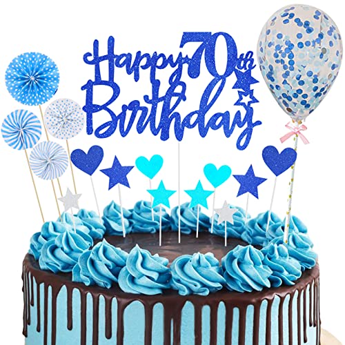 70. Geburtstag Deko Mann Blau Tortendeko Glitzer Königsblau Happy 70th Birthday Cake Topper 70 Jahre Alt Geburtstagsparty Kuchen Kuchendeckel Cupake Topper Party Dekoration von Domgoge