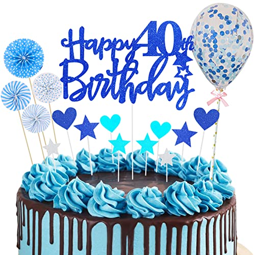 Tortendeko 40 Geburtstag Mann Blau, Geburtstag 40 Tortendeko, Happy 40th Birthday Cake Topper, Königsblau 40. Geburtstag Tortendeko Kuchendeckel mit Luftballons, Cupcake Topper Geburtstag Party Deko von Domgoge