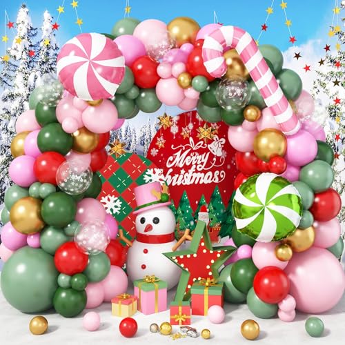 Luftballon Girlande Weihnachten, 127 Stück Weihnachten Luftballon Girlande Salbeigrün Rosa Rot Gold mit Zuckerstange Schneeflocken Folie Ballons Christmas Party Deko for Xmas Geburtstag Neujahr Winter Luftballon Girlande Weihnachten, 127 Stück Weihnachten Luftballon Girlande Salbeigrün Rosa Rot Gold mit Zuckerstange Schneeflocken Folie Ballons Christmas Party Deko for Xmas Geburtstag Neujahr Winter von Domgoge