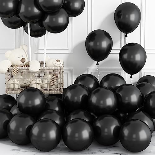 Luftballons Schwarz, 30 Stück 12 Zoll Matt Schwarz Latex Luftballons, Schwarz Helium Partyballon Set für Junge Mann Babyparty Hochzeitstag Verlobung Brautparty Abschluss Geburtstag Party Dekorationen von Domgoge