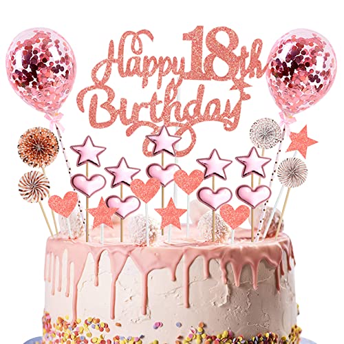Deko 18. Geburtstag Mädchen Rosegold Tortendeko Glitzer Happy 18th Birthday Cake Topper für 18 Jahre Alt Geburtstagsparty Kuchen Kuchendeckel Cupake Topper Party Dekoration von Domgoge