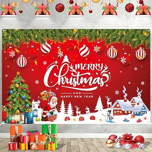 Weihnachten Banner Frohe Weihnachten Hintergrund Banner Rot Merry Christmas and Happy New Year Banner Outdoor Groß Veranda Schild Wand Hängend Banner für Weihnachts Xmas Neujahr Party Deko, 185x110 cm Weihnachten Banner Frohe Weihnachten Hintergrund Banner Rot Merry Christmas and Happy New Year Banner Outdoor Groß Veranda Schild Wand Hängend Banner für Weihnachts Xmas Neujahr Party Deko, 185x110 cm von Domgoge
