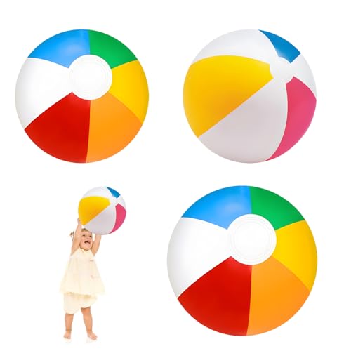 3 Stück Wasserball Aufblasbar, 40cm 50cm Aufblasbarer Ball Beach Ball in Regenbogenfarben Wasserball Kinder Und Erwachsene Sommer-Pool-Party-Spielzeug, Strandspielzeug, Party Favors von Domicubes