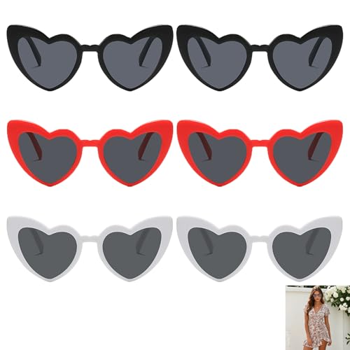 6 Stück Herz Sonnenbrille, Herzform Sonnenbrillen Braut Herz Brillen Party Brille UV400 -Schutz Mode Brillen Für JGA Deko Brautparty Brautjungfern Geschenk Fasching Accessoires(Schwarz Weiß Rot) von Domicubes