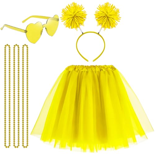 Tutu für Damen, Tutu-Zubehör-Set, Pompon, Stirnband, Tüll, Tutu, Rock, Herz, Sonnenbrille, Perlenketten, gelb, M Tutu für Damen, Tutu-Zubehör-Set, Pompon, Stirnband, Tüll, Tutu, Rock, Herz, Sonnenbrille, Perlenketten, gelb, M von Domkier