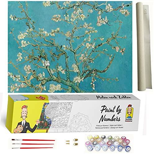 Malen nach Zahlen für Erwachsene Van Gogh Mandelblüte - DIY Acryl Malen nach Zahlen Kit für Zukunft - vorgedruckte Leinwand mit 3 Pinseln und bunten Farben - gut zur Entspannung von DonElton