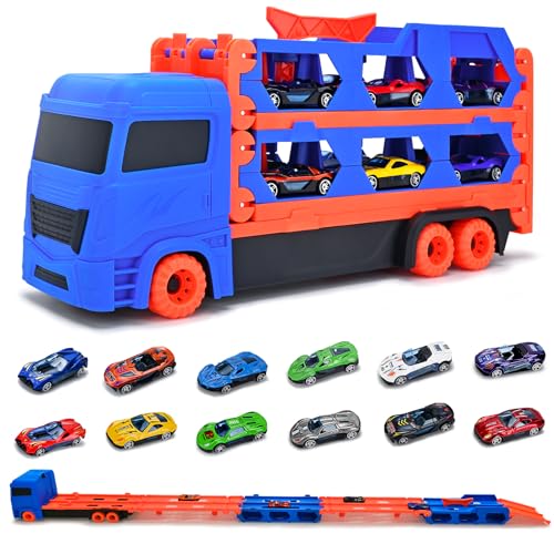 Donaky Autotransporter Spielzeug Transport Truck Spielzeugautos für Jungen mit 12 Rennautos 3-lagiges Faltbares Design LKW Spielzeug Auto Transporter für 3 4 5 6 Jahre Alte Kinder, Blau Donaky Autotransporter Spielzeug Transport Truck Spielzeugautos für Jungen mit 12 Rennautos 3-lagiges Faltbares Design LKW Spielzeug Auto Transporter für 3 4 5 6 Jahre Alte Kinder, Blau von Donaky
