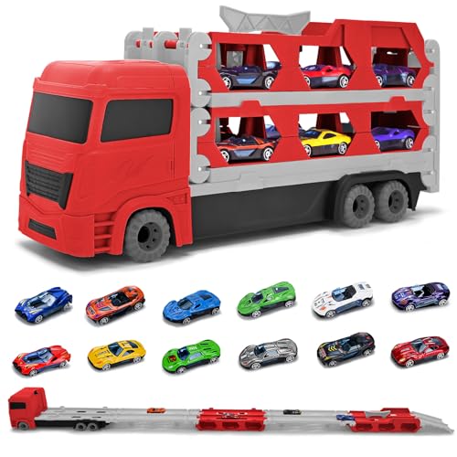 Donaky Autotransporter Spielzeug Transport Truck Spielzeugautos für Jungen mit 12 Rennautos 3-lagiges Faltbares Design LKW Spielzeug Auto Transporter für 3 4 5 6 Jahre Alte Kinder, Rot Donaky Autotransporter Spielzeug Transport Truck Spielzeugautos für Jungen mit 12 Rennautos 3-lagiges Faltbares Design LKW Spielzeug Auto Transporter für 3 4 5 6 Jahre Alte Kinder, Rot von Donaky
