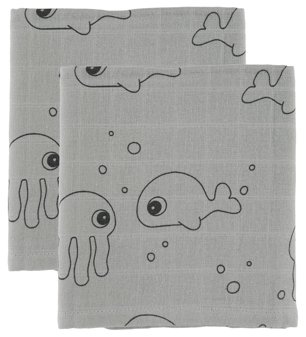 Done By Deer Mulltuch - 120x120 - 2 st. - Sea Friends - Grau - Done by Deer - One Size - Wickeltücher von Done by Deer