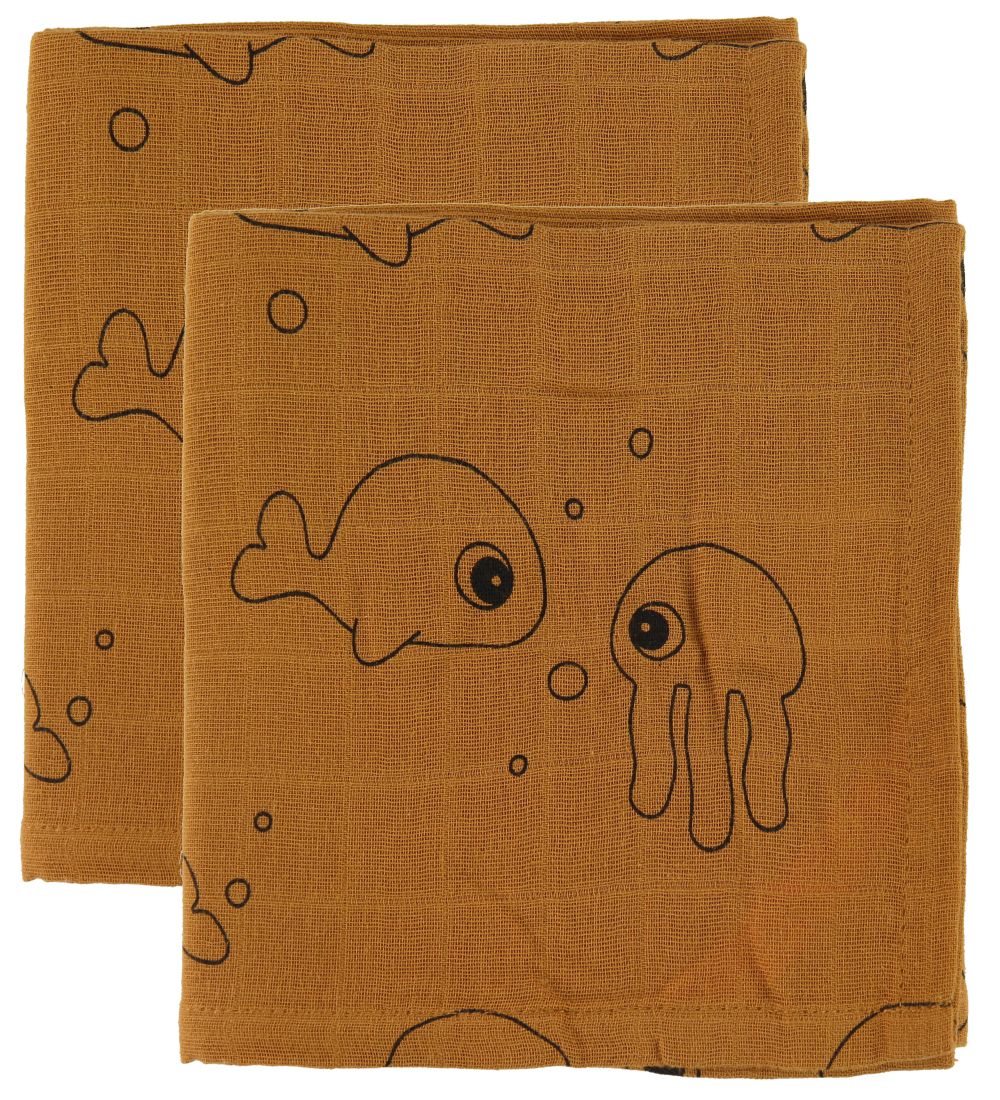Done By Deer Mulltuch - 120x120 - 2 st. - Sea Friends - Mustard - Done by Deer - One Size - Wickeltücher von Done by Deer