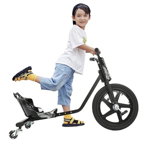 Donened Kinderdreirad, Drift Trike Einstellbare Laufrad Lauffahrrad für Kinder ab 6 Kinder Drift Cart Dreirädriges Fahrrad (Black Lightning) von Donened