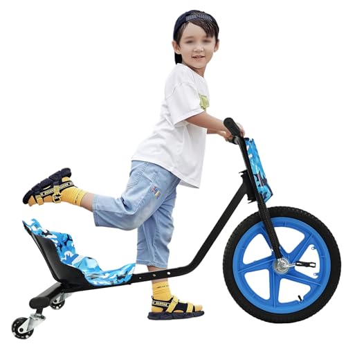 Donened Kinderdreirad, Drift Trike Einstellbare Laufrad Lauffahrrad für Kinder ab 6 Kinder Drift Cart Dreirädriges Fahrrad (Blau Camouflage, Schwarz) von Donened
