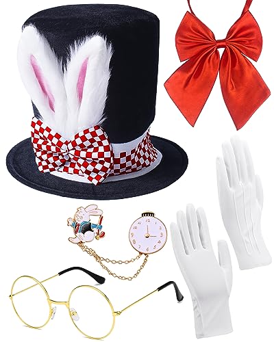 Donetuer Ostern Weißes Kaninchen Kostüm Verrückter Hutmacher Hasen Verkleiden Kostüm Zubehör enthalten Hasen Ohren Topper Plüsch Hut Uhr Brille Rote Fliege Handschuhe für Halloween Ostern Alice im Donetuer Ostern Weißes Kaninchen Kostüm Verrückter Hutmacher Hasen Verkleiden Kostüm Zubehör enthalten Hasen Ohren Topper Plüsch Hut Uhr Brille Rote Fliege Handschuhe für Halloween Ostern Alice im von Donetuer