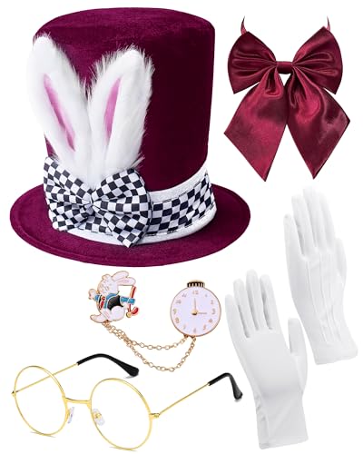 Hut mit Hasenohren aus Plüsch, für Damen, Herren, Erwachsene, Halloween, Cosplay, Burgunderrot von Donetuer