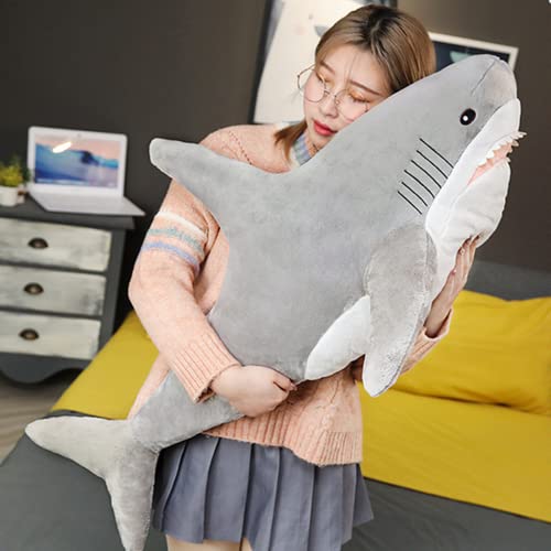 Plüsch Hai Spielzeug Kissen, 31-Zoll-Riesen Hai Plüsch Tier Spielzeug Super weich und niedlich Kissen Kinder Jungen und Mädchen Zimmer Dekoration Bedtime Geschenk (Gray, 80CM) von DongAi