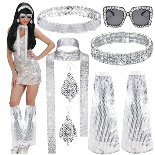 6 Stück Disco 70er 80er 90er Jahre Kostüm Accessoires Glitzer Haarbänder Disco Haarband Sonnenbrille Strass Halskette Pailletten Ohrringe Armband Outfit Damen für Fasching Karneval Kostüm 6 Stück Disco 70er 80er 90er Jahre Kostüm Accessoires Glitzer Haarbänder Disco Haarband Sonnenbrille Strass Halskette Pailletten Ohrringe Armband Outfit Damen für Fasching Karneval Kostüm von Dongcill