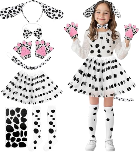 7 Stück Dalmatiner Kostüm, Kinder Dalmatiner, Mädchen Hund Tierkostüm, Dalmatiner Kostüm Kinder Set Hund Ohr Stirnband Fliege Schwanz Selbstklebendes Papier Tüllrock Socke Set Cosplay Kinderkostüm 7 Stück Dalmatiner Kostüm, Kinder Dalmatiner, Mädchen Hund Tierkostüm, Dalmatiner Kostüm Kinder Set Hund Ohr Stirnband Fliege Schwanz Selbstklebendes Papier Tüllrock Socke Set Cosplay Kinderkostüm von Dongcill