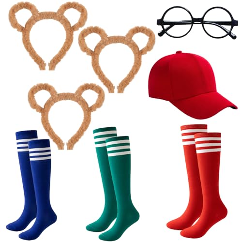 Dongcill 8 Stück Streifenhörnchen Kostüme Set, 3 Streifenhörnchen Ohren Stirnband, 3 Paar Kniestrümpfe Streifen Socken, 1 Schwarze Runde Brillenrahmen, 1 Rote Cap, chipmunks kostüm Halloween Cosplay Dongcill 8 Stück Streifenhörnchen Kostüme Set, 3 Streifenhörnchen Ohren Stirnband, 3 Paar Kniestrümpfe Streifen Socken, 1 Schwarze Runde Brillenrahmen, 1 Rote Cap, chipmunks kostüm Halloween Cosplay von Dongcill