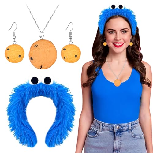 Haarreif Cookie Monster + Cookie Halskette + Handgemachte Keks-Ohrring, Cookie Keks Monster Haarreif, Krümelmonster Kostüm, Realistisches Design, Perfekt für Karneval, Halloween, Maskerade, Cosplay Haarreif Cookie Monster + Cookie Halskette + Handgemachte Keks-Ohrring, Cookie Keks Monster Haarreif, Krümelmonster Kostüm, Realistisches Design, Perfekt für Karneval, Halloween, Maskerade, Cosplay von Dongcill