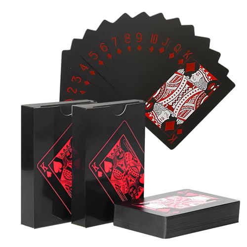 Dongcill Pokerkarten Schwarz - 1 Deck Spielkarten,Coole Plastikspielkarten,wasserdichte Spielkarten,Kartenspiel,Ideal für Poker,Blackjack,Skat & Mehr,Pokerkarten für das Geschenkpartyspiel (Rot) von Dongcill