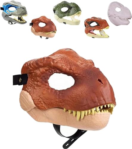 Dog Dinosaur Mask Headgear - Dino Mask Moving Jaw Decor, Latex Dress Up Headgear with Opening Moving Jaw, Cosplay Party Birthday Halloween Christmas Mask (Brown-A) von Donlinon