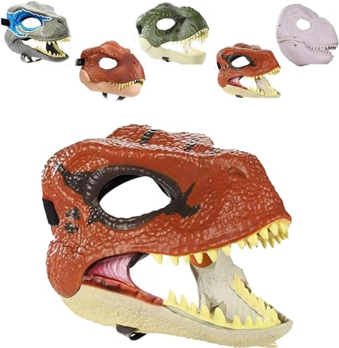 Dog Dinosaur Mask Headgear - Dino Mask Moving Jaw Decor, Latex Dress Up Headgear with Opening Moving Jaw, Cosplay Party Birthday Halloween Christmas Mask (Brown-B) von Donlinon